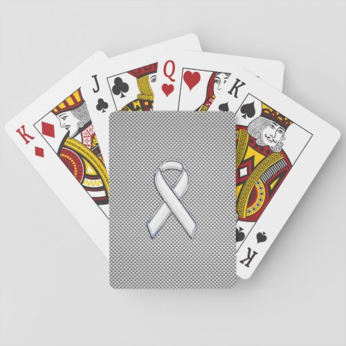 Chrome White Ribbon Awareness Carbon Fiber Print Playing Cards