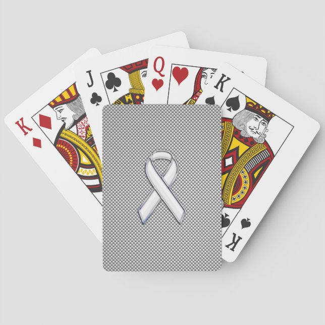Chrome White Ribbon Awareness Carbon Fiber Print Poker Cards (Back)