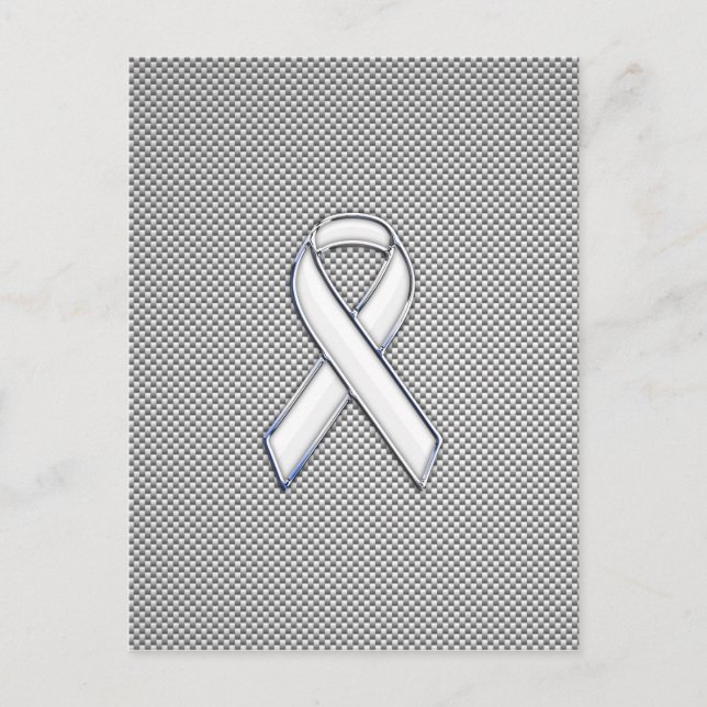Chrome White Ribbon Awareness Carbon Fiber Print Postcard (Front)