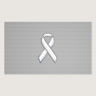 Chrome White Ribbon Awareness Carbon Fiber Print Rectangular Sticker