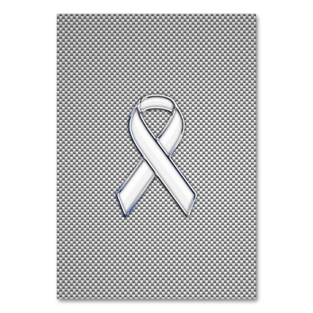 Chrome White Ribbon Awareness Carbon Fiber Print Table Number (Front)