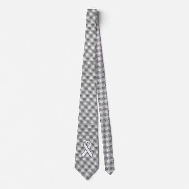 Chrome White Ribbon Awareness Carbon Fiber Print Tie (Front)