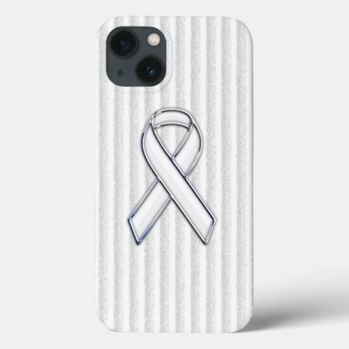 Chrome White Ribbon Awareness in Granular Stripes iPhone 13 Case