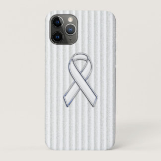Chrome White Ribbon Awareness in Granular Stripes iPhone 11 Pro Case