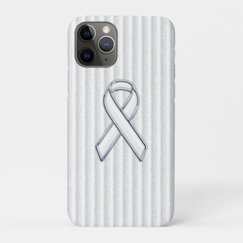 Chrome White Ribbon Awareness in Granular Stripes iPhone 11 Pro Case