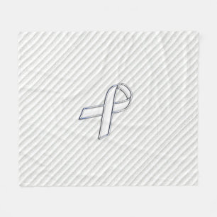 Chrome White Ribbon Awareness in Granular Stripes Fleece Blanket