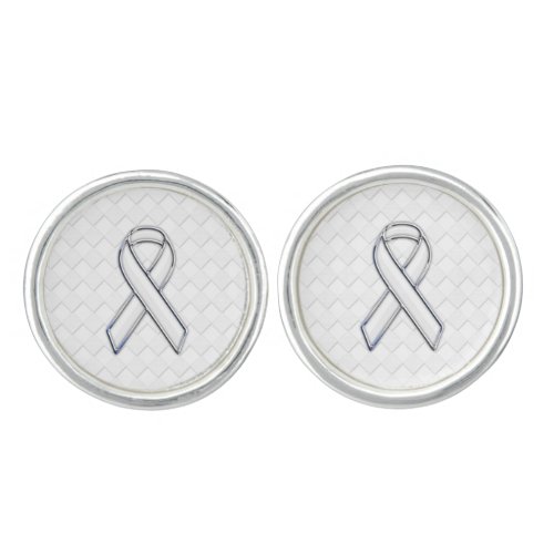 Chrome White Ribbon Awareness on Checkers Cufflinks