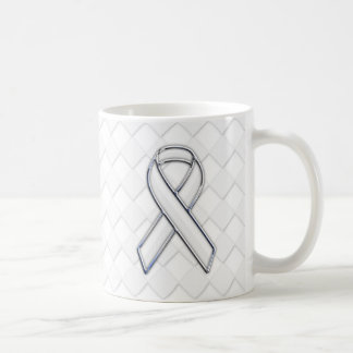 Chrome White Ribbon Awareness on Checkers Decor Coffee Mug