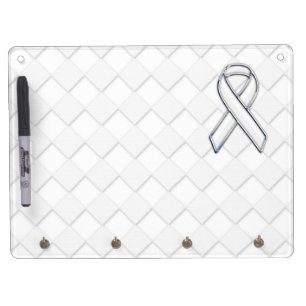 Chrome White Ribbon Awareness on Checkers Decor Dry Erase Board With Keychain Holder