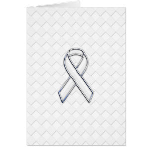 Chrome White Ribbon Awareness on Checkers Print Cards