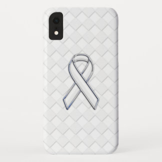Chrome White Ribbon Awareness on Checkers Print iPhone XR Case