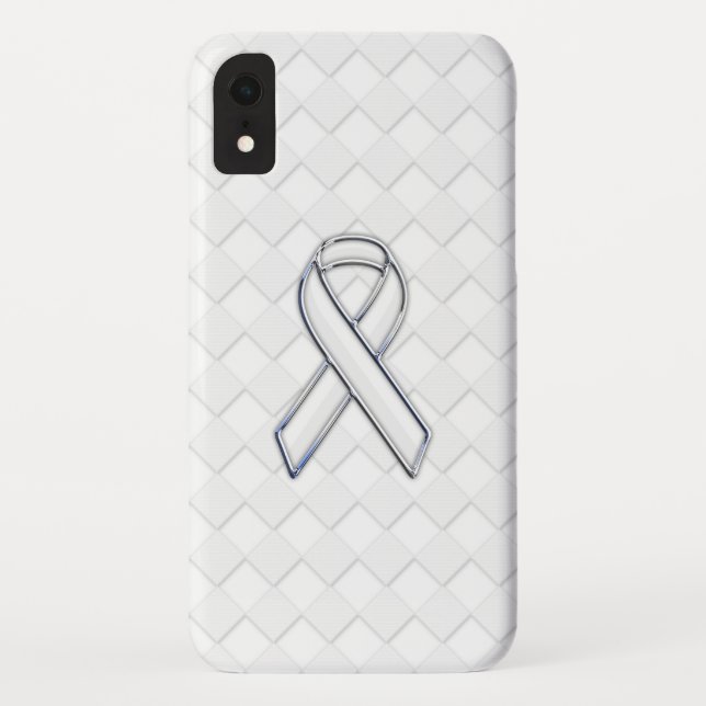 Chrome White Ribbon Awareness on Checkers Print Case-Mate iPhone Case (Back)