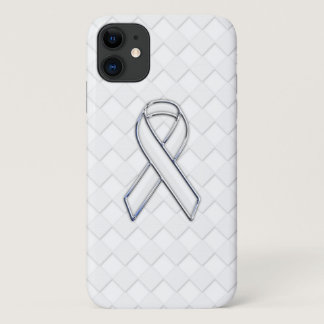 Chrome White Ribbon Awareness on Checkers Print iPhone 11 Case