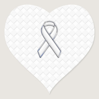 Chrome White Ribbon Awareness on Checkers Print Heart Sticker