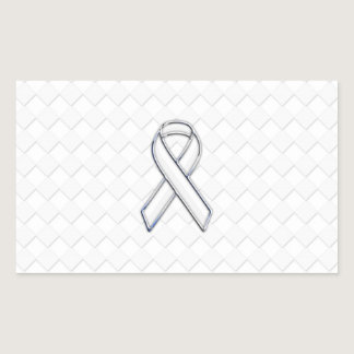 Chrome White Ribbon Awareness on Checkers Print Rectangular Sticker