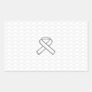 Chrome White Ribbon Awareness on Checkers Print Rectangular Sticker
