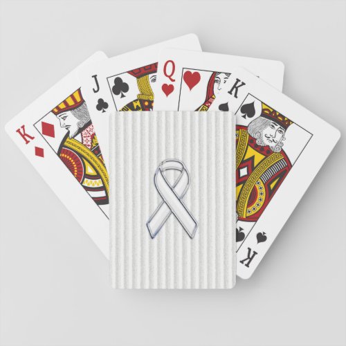 Chrome White Ribbon Awareness on Granular Stripes Playing Cards