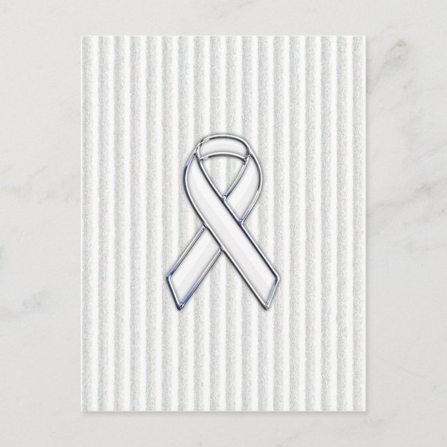 Chrome White Ribbon Awareness on Granular Stripes Postcard (Front)