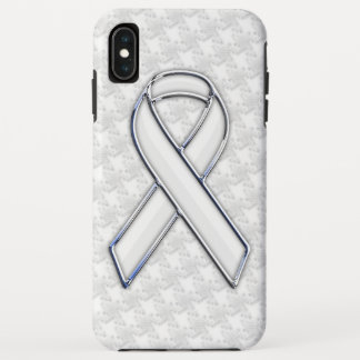 Chrome White Ribbon Awareness on Houndstooth Print iPhone XS Max Case