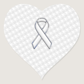 Chrome White Ribbon Awareness on Houndstooth Print Heart Sticker