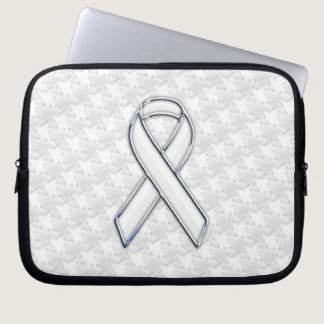 Chrome White Ribbon Awareness on Houndstooth Print Laptop Sleeve