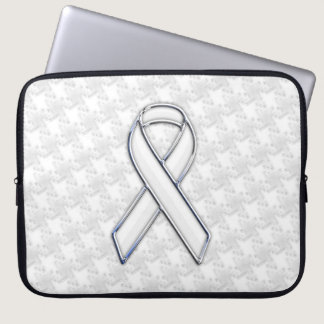Chrome White Ribbon Awareness on Houndstooth Print Laptop Sleeve