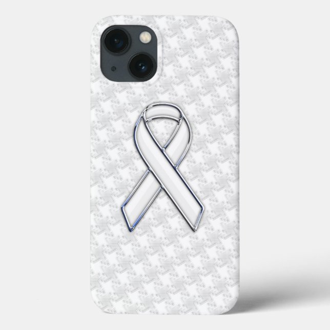 Chrome White Ribbon Awareness on Houndstooth Style Case-Mate iPhone Case (Back)