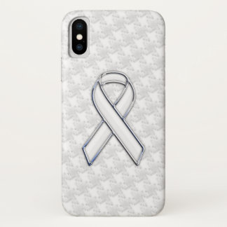 Chrome White Ribbon Awareness on Houndstooth Style iPhone X Case