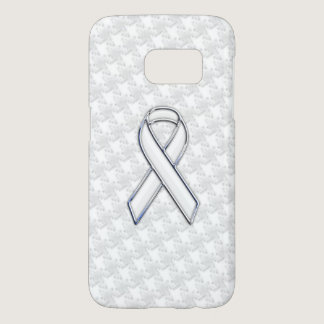 Chrome White Ribbon Awareness on Houndstooth Style Samsung Galaxy S7 Case