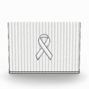 Chrome White Ribbon Awareness on Vertical Stripes Acrylic Award