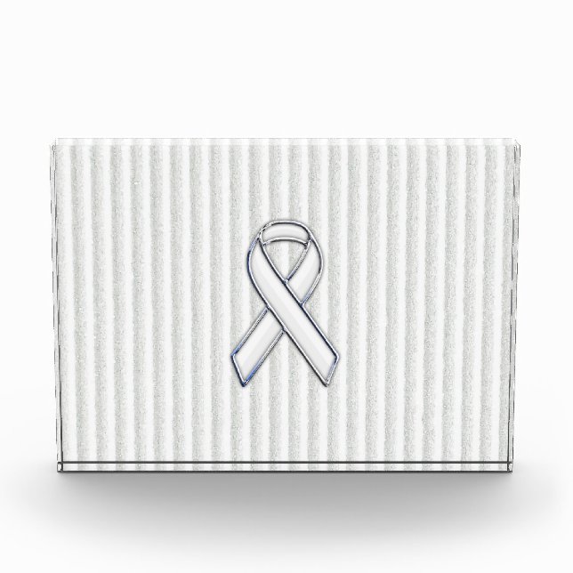 Chrome White Ribbon Awareness on Vertical Stripes Acrylic Award (Front)