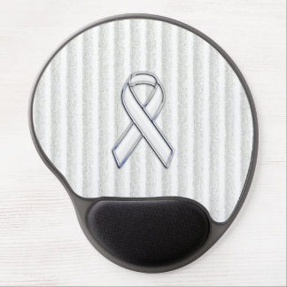 Chrome White Ribbon Awareness on Vertical Stripes Gel Mouse Pad