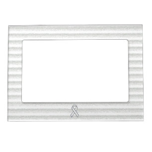 Chrome White Ribbon Awareness on Vertical Stripes Magnetic Frame