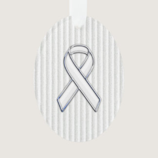 Chrome White Ribbon Awareness on Vertical Stripes Ornament