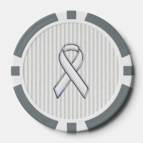 Chrome White Ribbon Awareness on Vertical Stripes Poker Chips