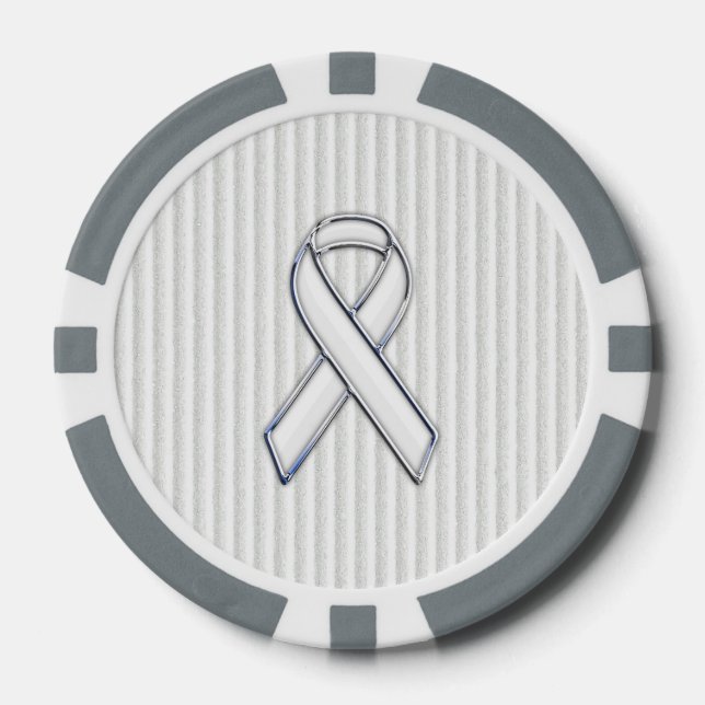 Chrome White Ribbon Awareness on Vertical Stripes Poker Chips (Front)