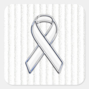 Chrome White Ribbon Awareness on Vertical Stripes Square Sticker