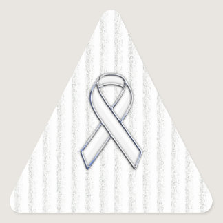 Chrome White Ribbon Awareness on Vertical Stripes Triangle Sticker