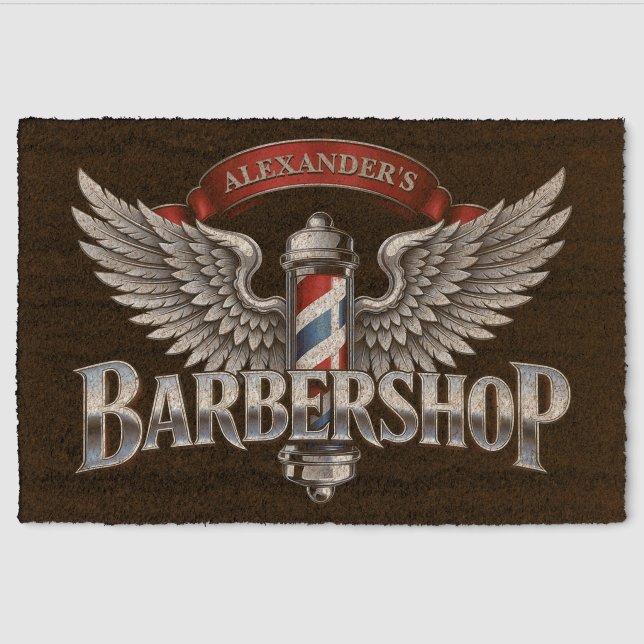 Chrome Winged Barberpole Fiber Doormat (Front)