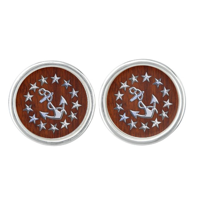 Chrome Yacht Flag on Mahogany Print Cufflinks (Front)
