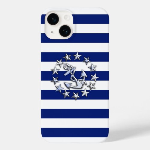 Chrome Yacht Flag Print on Navy Stripes Case_Mate iPhone 14 Case