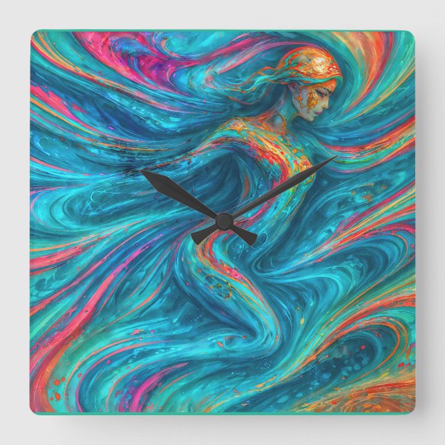 “Chromisca” - Fluid Enchantress Portrait Square Wall Clock (Front)