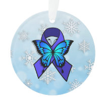Chronic Fatigue Ribbon and Butterfly Christmas Ornament