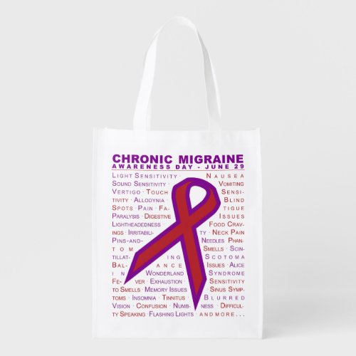 Chronic Migraine Aware _ Symptoms  Ribbon Shopper Grocery Bag