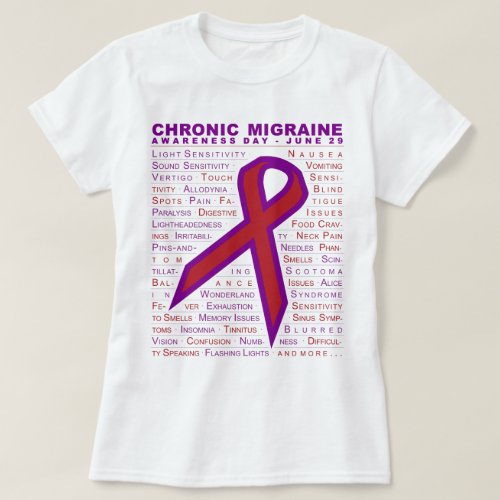 Chronic Migraine Aware _ Symptoms  Ribbon wLines T_Shirt