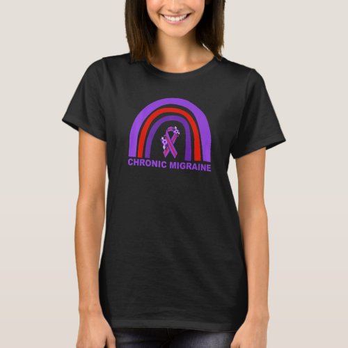 Chronic Migraine Awareness Floral Purple Ribbon Ra T_Shirt