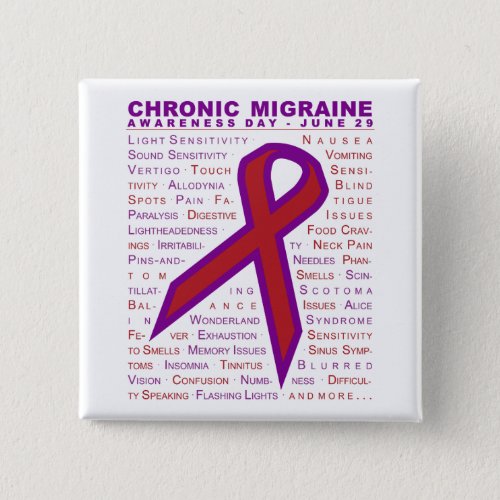 Chronic Migraine Awareness _ Symptoms  Ribbon Btn Button