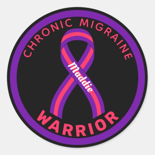 Chronic Migraine Warrior Black Round Sticker