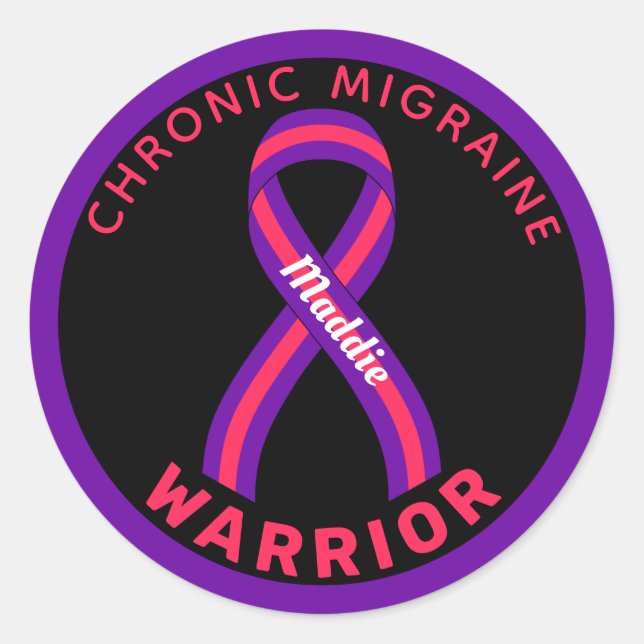 Chronic Migraine Warrior Black Round Sticker (Front)