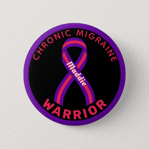 Chronic Migraine Warrior Ribbon Black Button